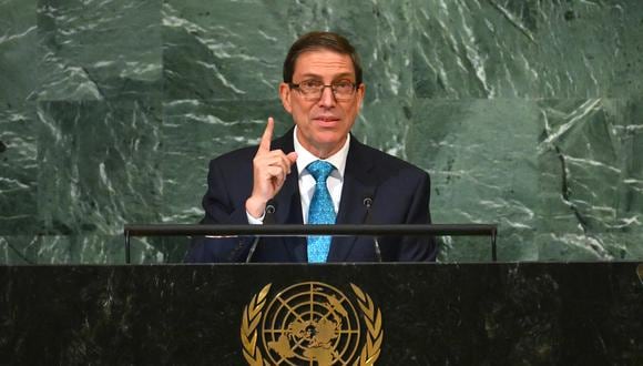 El Ministro de Relaciones Exteriores de Cuba, Bruno Rodríguez Parrilla, se dirige al 77º período de sesiones de la Asamblea General de las Naciones Unidas en la sede de la ONU en la ciudad de Nueva York el 21 de septiembre de 2022. (Foto de ANGELA WEISS / AFP)