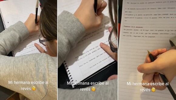 En el video se logra observar a la hermana de Manuel escribiendo al revés en su cuaderno. | FOTO: @manurapa / TikTok