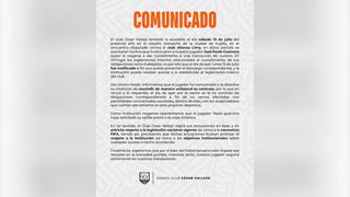 César Vallejo emite fuerte comunicado sobre el caso de Paolo Guerrero