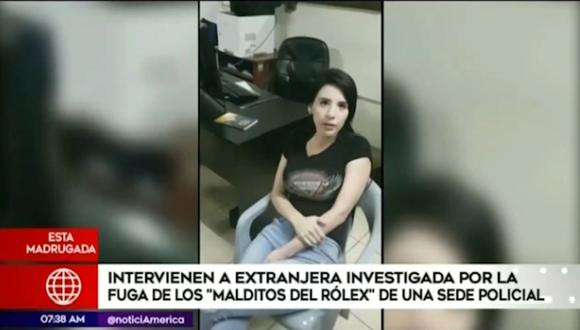 Valeshka Rojas Rodríguez estaría implicada en la fuga de tres integrantes de "Los malditos del Rólex", banda dedicada al robo de relojes de lujo. (Foto captura: América Noticias)