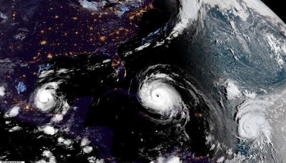 Los huracanes Irma, José y Katia vistos desde el espacio. (Foto: AP)