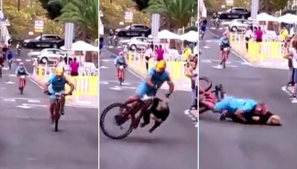 El accidente se produjo cuando el ciclista que iba en primer lugar estaba por cruzar la meta. (Captura de video).
