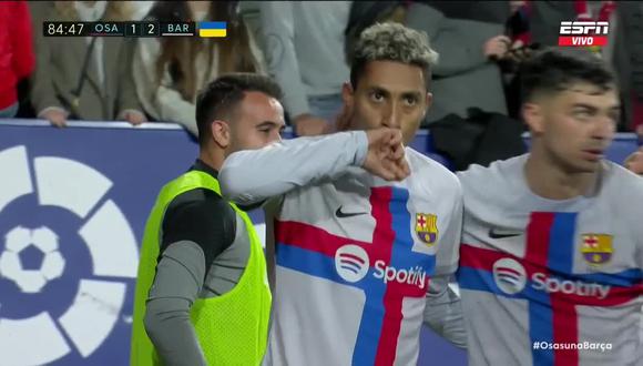 Gol de Raphinha para el 2-1 de Barcelona vs. Osasuna en LaLiga. (Foto: ESPN)