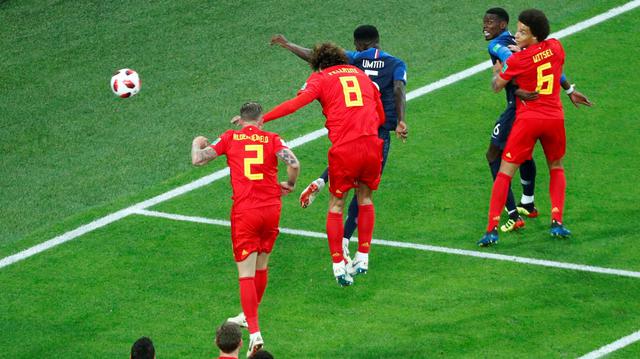 Mira paso a paso el gol de Samuel Umtiti en el encuentro Francia vs. Bélgica de la semifinal del Mundial Rusia 2018 que se juega en San Petersburgo. (Foto: AFP)