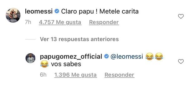 Leo Messi's comment dedicated to 'Papu' Gómez.  (Photo: Capture)