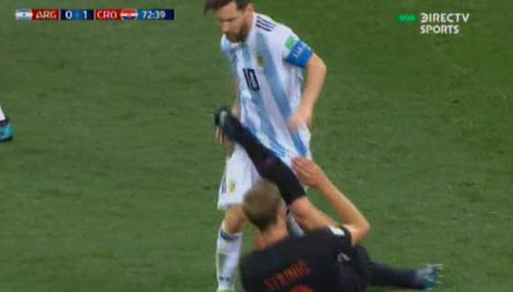 Argentina vs. Croacia: Messi se frustró con la férrea marca de Strinic en el duelo por Rusia 2018. (Foto: Captura de video)