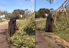 Monja con motosierra tras el huracán Irma se hizo viral en YouTube