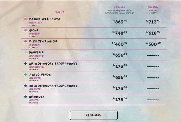 Ticket prices for Karol G's concert this weekend.  Tickets still available on Teleticket.