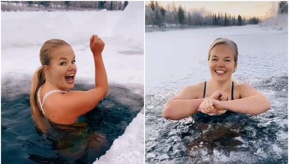 La joven de Finlandia que arrasa en TikTok con sus videos bañándose en lagos congelados. (Foto: @elinamae)