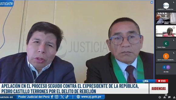 Pedro Castillo acompañado por su nuevo abogado, Luis Medrano Girón. (Justicia TV)