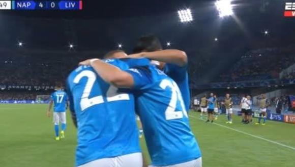 Zielinski anotó el 4-0 de Napoli vs. Liverpool. (Foto: captura ESPN)
