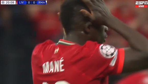 Liverpool vs Real Madrid: Mané sacó un derechazo y Courtois desvió al poste | Foto: captura ESPN