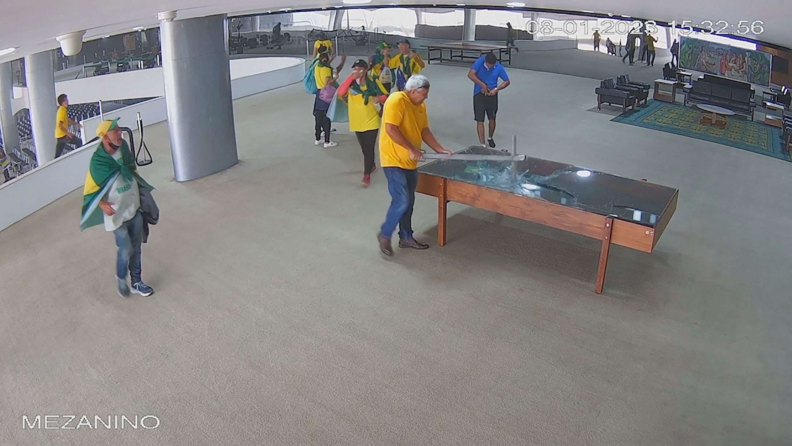 Frame capture from the handout of a CCTV video of the Planalto Palace published by the Presidency of Brazil.