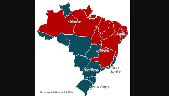 El mapa político de Brasil tras las elecciones del domingo. (BBC).