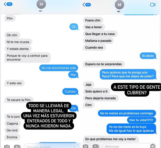Estos son los chats que reveló Angye Zapata donde recibe insultos y amenazas. (Foto: Instagram)