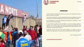 Universitario condenó los actos vandálicos en el Estadio Monumental