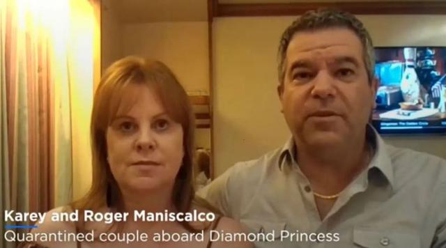 Karey y Roger Maniscalco, dos pasajeros a borde del crucero Diamond Princess. (Foto: Captura de video).