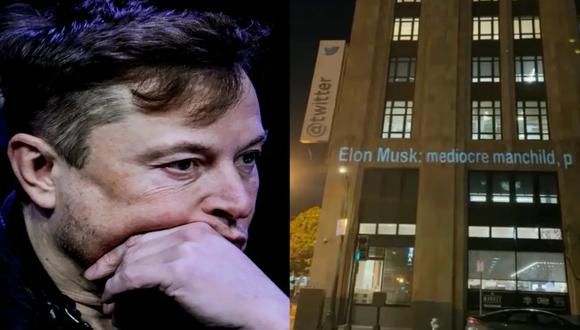 Insultan a Elon Musk llamándolo "multimillonario sin valor" y "space Karen" proyección en las oficinas de Twitter. (Foto: Business Insider)