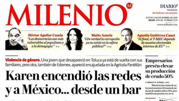 Algunos periódicos de circulación nacional, como Milenio, llevaron el caso de Espíndola en sus portadas.