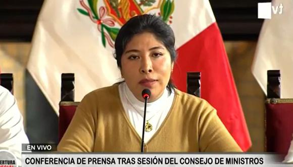 Betssy Chávez encabeza su primera conferencia de prensa como presidenta del Consejo de Ministros | Foto: Captura TV Perú