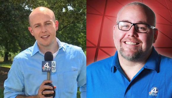 El presentador Mike McCormick (izquierda) y el fotoperiodista Aaron Smeltzer fallecieron mientras cubrían el paso de la tormenta Alberto en Estados Unidos.