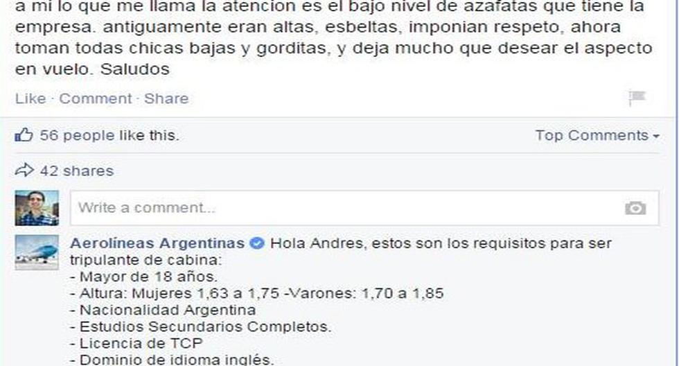 Mira esta espectacular respuesta de la aerolínea argentina. (Foto: Facebook)