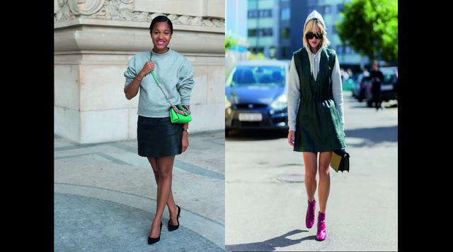 Foto 1: Atrévete a subirte a unos stilettos y portar una polera, te verás deportiva y estilizada. Foto 2: En estos días de media estación, date la licencia de llevar prendas abrigadoras arriba y ligeras abajo. Qué además marcará tu cintura.