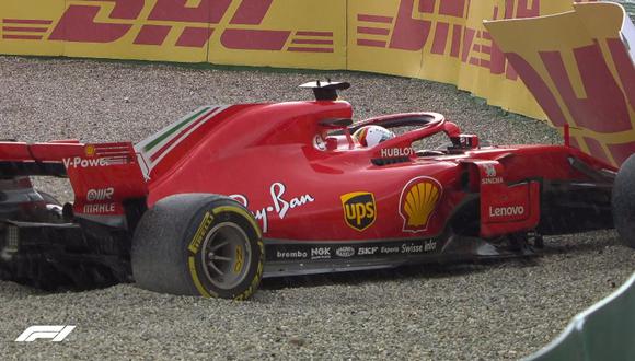Vettel fuera del GP de Alemania: perdió el control de su monoplaza y se estrelló. (Foto: Captura de Movistar)