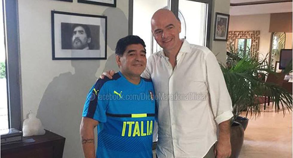 Diego Maradona y Gianni Infantino en Dubai. (Foto: Facebook)