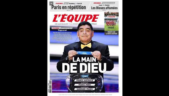 La portada del prestigioso diario deportivo francés L'Équipe tras el sorteo del Mundial Rusia 2018.