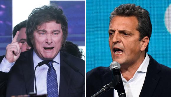 Los candidatos a la presidencia de Argentina, Javier Milei y Sergio Massa. (Fotos de ALEJANDRO PAGNI / LUIS ROBAYO / AFP)