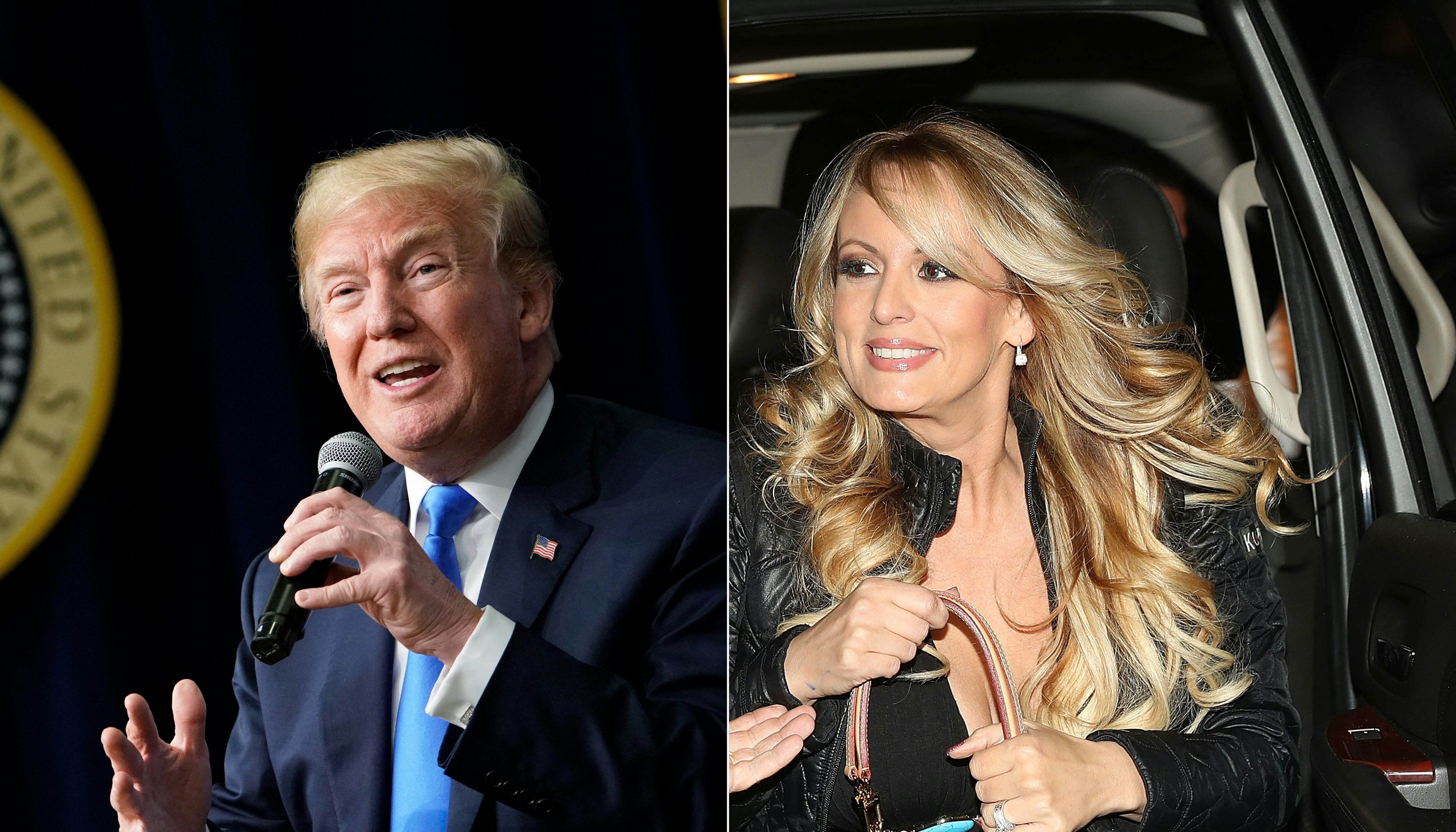 This image combination created on March 27, 2018 shows Donald Trump and Stormy Daniels.  (Photos by MANDEL NGAN and JOE RAEDLE/AFP).