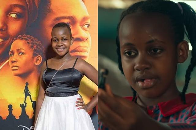 Nikita Walingwa en la presentación de “La reina de Katwe" en 2016 (Izquierda). La actriz en una escena del mismo filme. (Derecha)