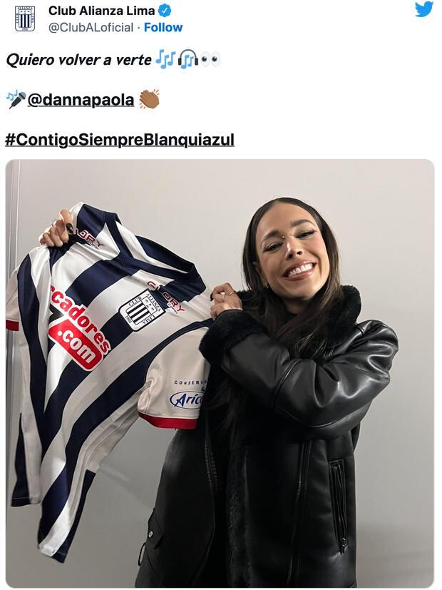 Danna Paola con la camiseta de Alianza Lima. (Foto: captura Twitter)