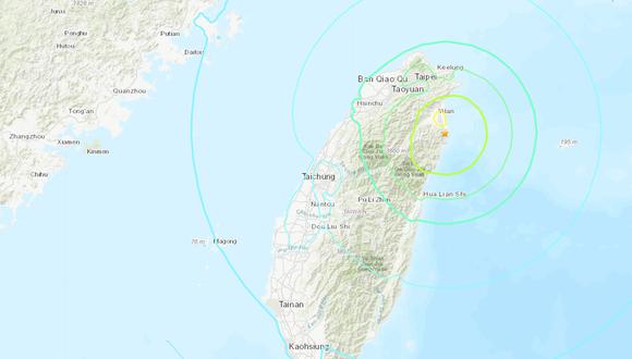 Terremoto de magnitud 6,5 sacude el noreste de Taiwán. (USGS).