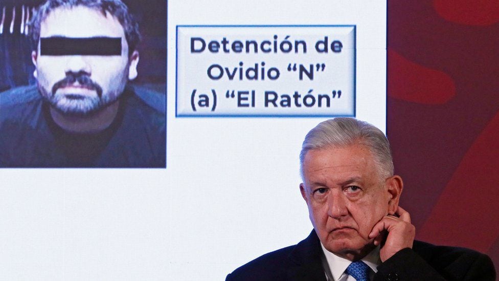 President Andrés Manuel López Obrador announcing the arrest of Ovidio Guzmán López.