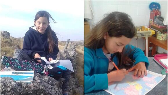 Se viralizó en las redes sociales la historia de Romina Oviedo, una niña que caminaba 3 kilómetros a diario para seguir sus clases en línea. (Foto: Infobae)