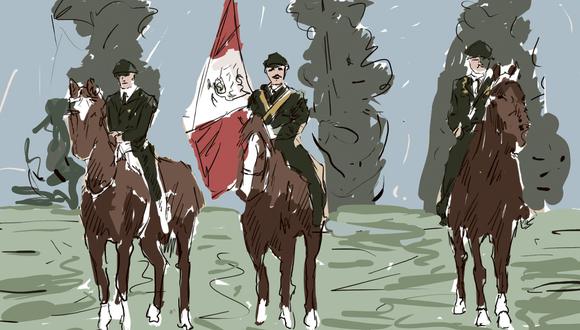 “Patrullas de caballería y gendarmería montada se encuentran listas en puntos estratégicos para resguardar el orden”. (Ilustración: Giovanni Tazza).