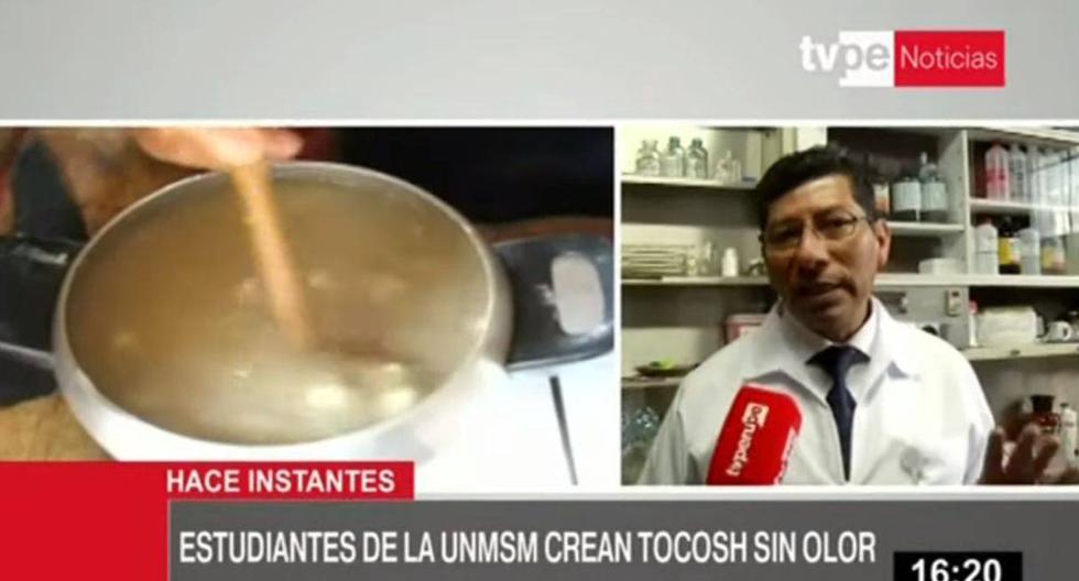 Miguel Sandoval, director del Centro de Investigación de Bioquímica y Nutrición, explicó que se ha conseguido una nueva versión del tocosh a través de un proceso de “esferificación”. (TV Perú)