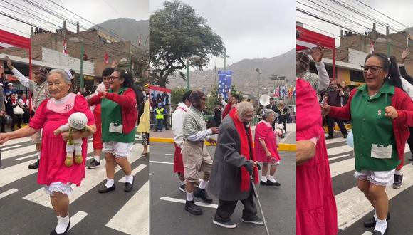 Adultos mayores sorprendieron en desfile al aparecer disfrazados de personajes del Chavo del 8 (foto: captura)