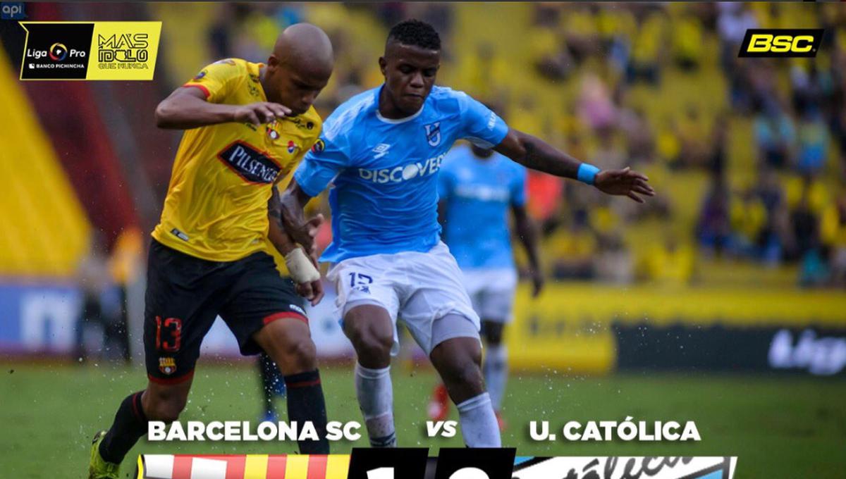 Universidad Católica venció 2-1 al Barcelona por la fecha 5 de la Serie A de Ecuador. | Foto: Barcelona SC