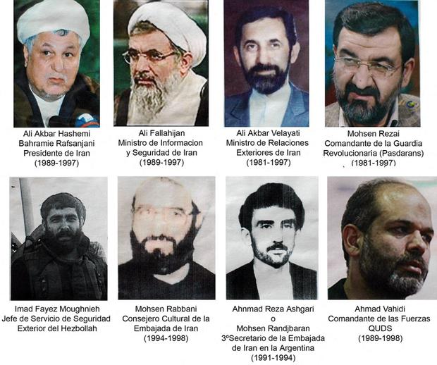 Lista de los ocho funcionarios iraníes que estarían implicados en el atentado contra la AMIA, presentada por el desaparecido fiscal Alberto Nisman en el 2006. 