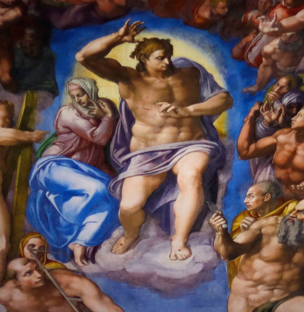 Tire purple in the Last Judgment in the Sistine Chapel of the Vatican (Created by Michelangelo between 1526 and 1541).  / GETTY IMAGES.