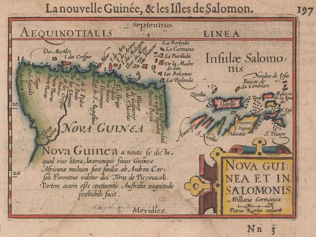 "New Guinea and in Solomon", by Barent Langenes.  (La Haya, 1600).  (PRINCETON HISTORIC MAPS COLLECTION).