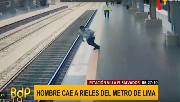 Juan Arias Valdéz cayó a rieles del tren del Metro de Lima.&nbsp;(Captura: Buenos días Perú)