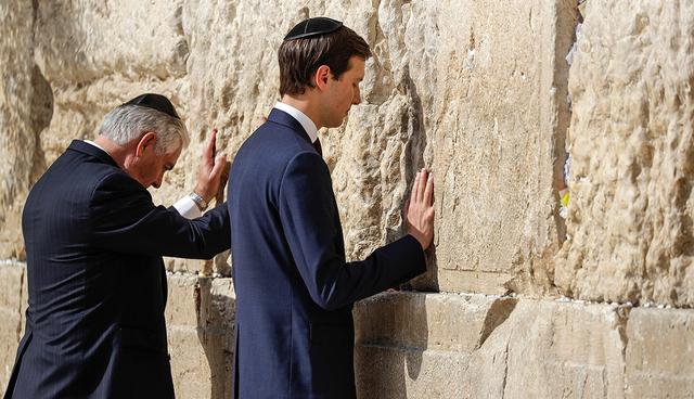 Secretary of State Rex Tillerson and White House senior adviser Jared Kushner visits the Western Wall, Monday, May 22, 2017, in Jerusalem. (AP Photo/Evan Vucci)