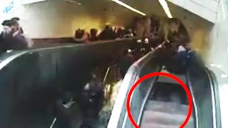 YouTube: El momento en que hombre es tragado por escalera eléctrica | VIDEO