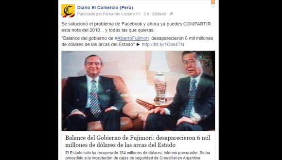 ¿Por qué no podías publicar notas de El Comercio en Facebook?