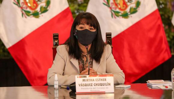 La primera ministra, Mirtha Vásquez, se pronunció en una conferencia de prensa tras la sesión del Consejo de Ministros este miércoles 17 de noviembre | Foto: @pcmperu