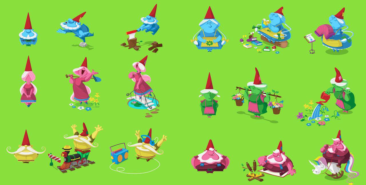 Estos son los seis gnomos que aparecen el juego de Google, cada uno con las diferentes animaciones que muestra. (Foto: Google)